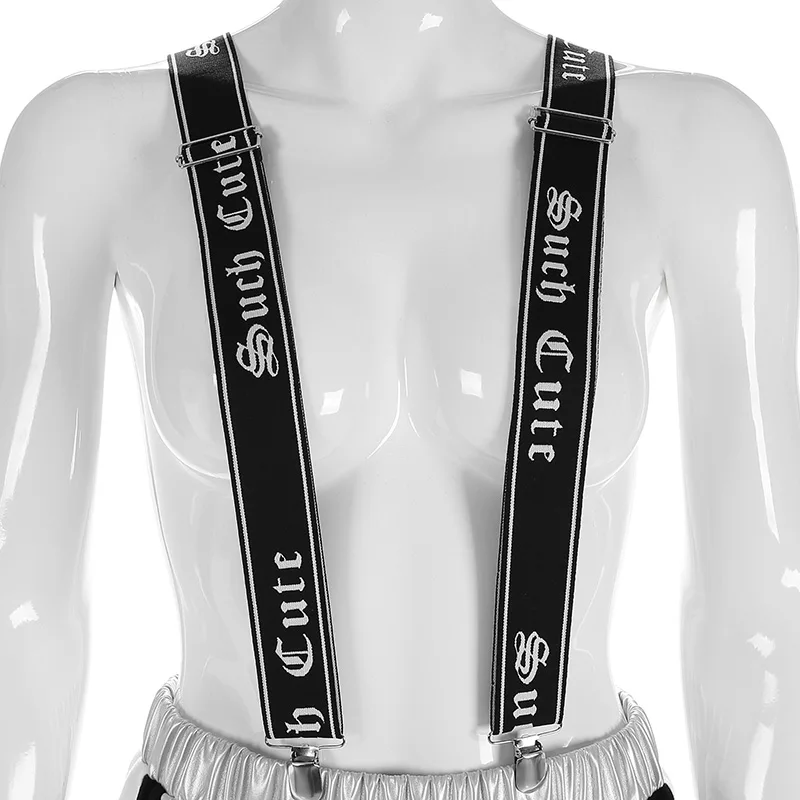 Darlingaga уличная мода с буквенным принтом подтяжки для брюк регулируемые подтяжки для женщин ремень подтяжки для шорт Новинка - Цвет: black