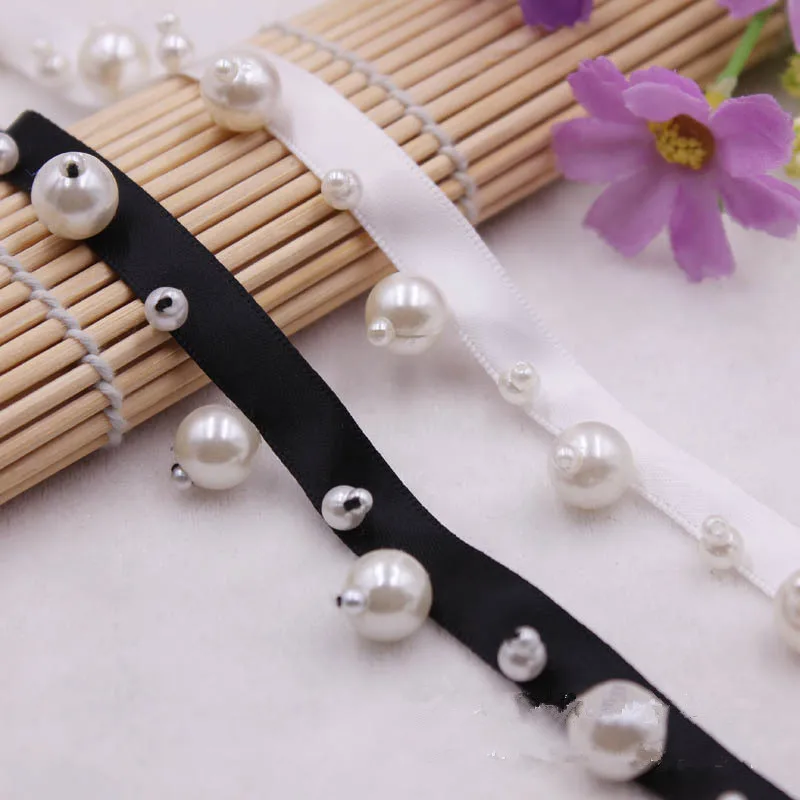 Buy 10Yard/Lot Black/White Beaded Lace Trim Handmade