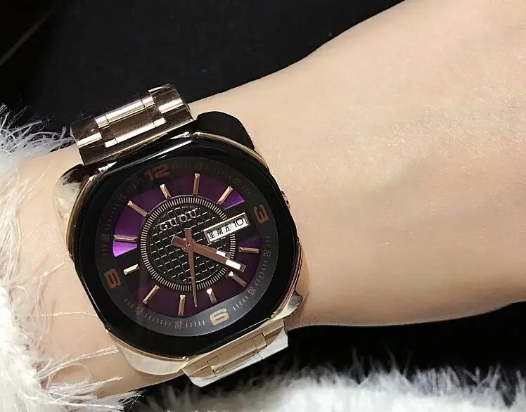 MS GUOU with simple fashion calendar week watch fashion personality retro square stainless steel watchband