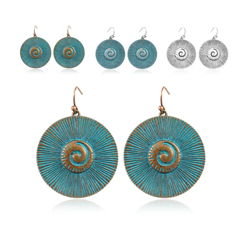 

Vintage Spiral Round Pendant Earrings Bronze Ethnic Wind Eardrop Bohemian Jewelry Gifts for Women Drop Earrings Aretes Brincos
