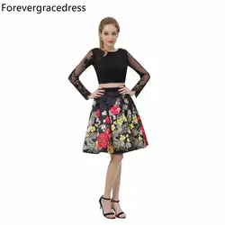 Forevergracedress реальное изображение Цветочный принт коктейльное платье с одежда с длинным рукавом по колено Короткие Homecoming платье плюс Размеры