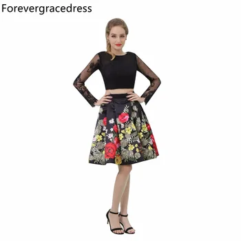 

Forevergracedress Real Picture Floral Print Cocktail Dress With Long Sleeves Knee Length Short Homecoming Party Gown Plus Size