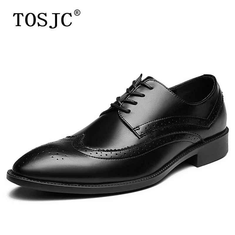 

TOSJC Fashion Men Brogues Dress Shoes Lace-up Man Oxfords Male Pointed-toe Formal Business Shoes Bullock Derby Shoes Big Size 47