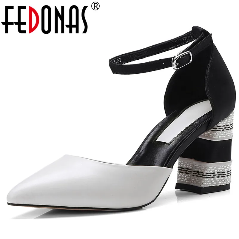 

FEDONAS Women Brand Design Square High Heels Quality Cow Leather Spring Summer Party Working Shoes Woman Pointed Toe Rome Pumps