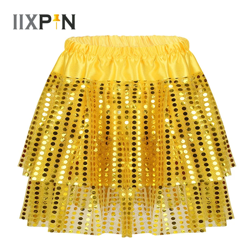 

IIXPIN Kids Latin Jazz Dance Costume Girls Sequined Elastic Waistband Tiered Tutu Skirt for Latin Jazz Dancing Stage Performance