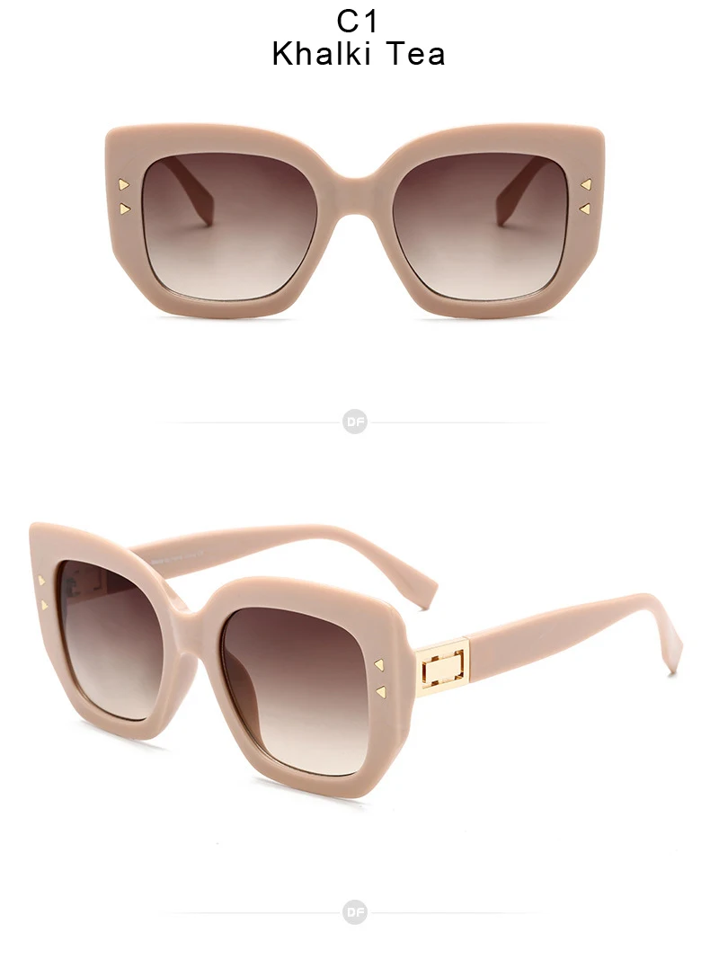 Sella/Европейский стиль, модные женские Квадратные Солнцезащитные очки большого размера, классические винтажные украшения для ногтей, цвета хаки, бежевая оправа, женские очки