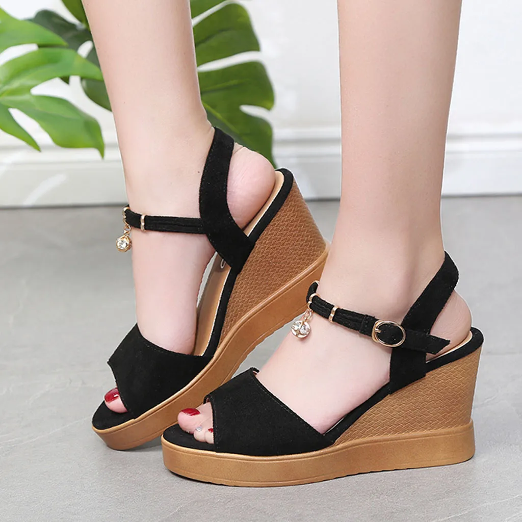 

KLV Summer Women Wedges Sandals Shoes Ladies Platform Sandal Pearl Thick Bottom Belt Buckle Roman Sandals Sandalias Mujer 2019