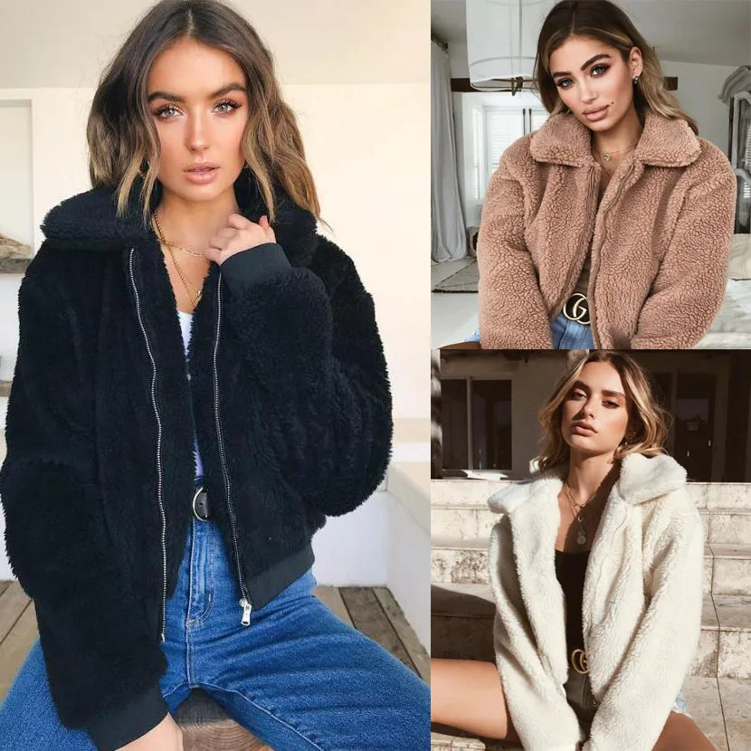 2018 Winter And Autumn Warm Women Outerwear Female Black Camel Hairy Overcoat Casual Outerwear With Zipper Soft Short Jacket Coats