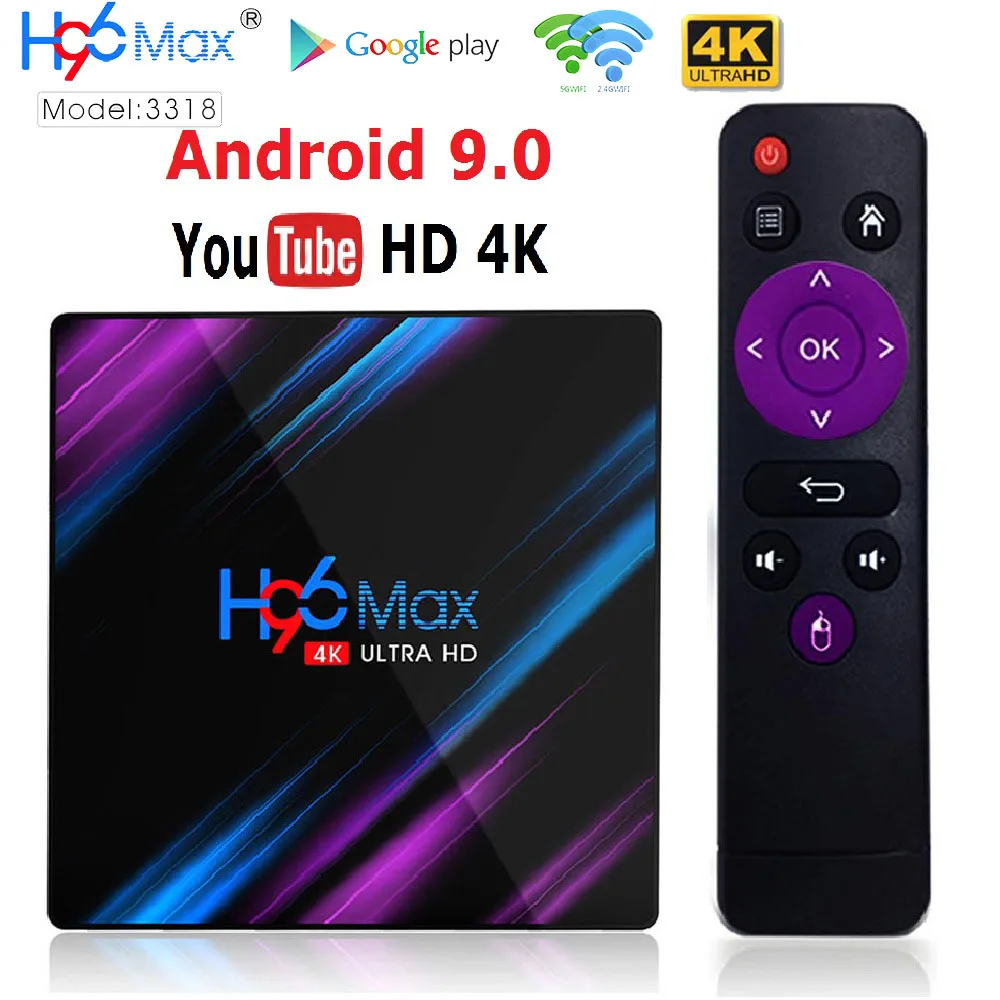 

4GB 64GB Android 9.0 TV Box H96 Max Rockchip RK3318 4K Smart TV Box 2.4G/5G Wifi BT4.0 H96max Media Player Android Set Top Box