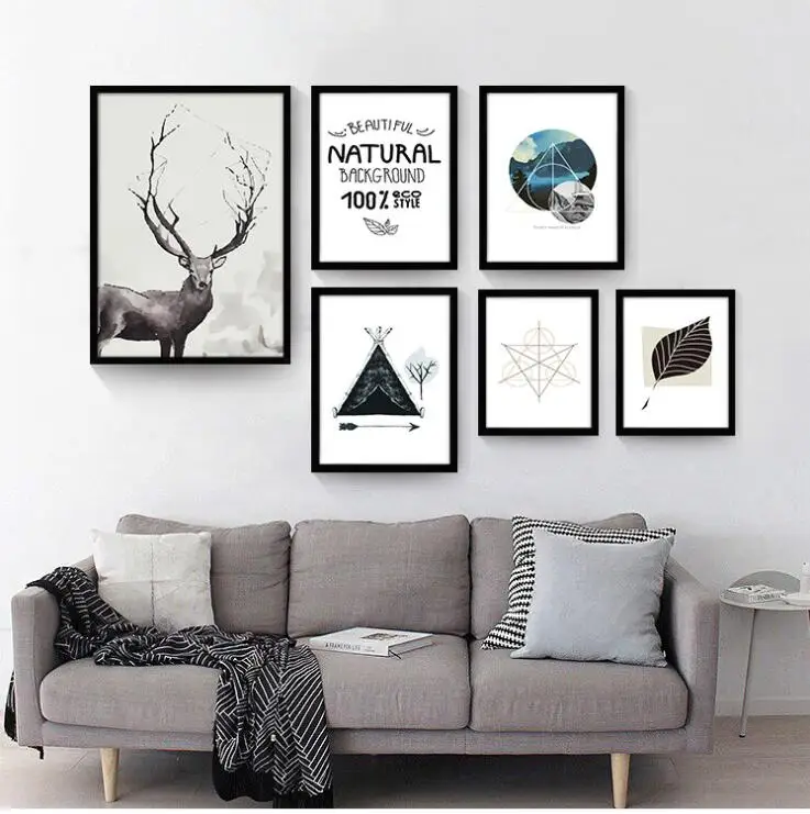 

Hand draw Animals Canvas Art Print Poster, Simple Deer Abstract English Wall Pictures for Home Decoration, Giclee Wall Decor