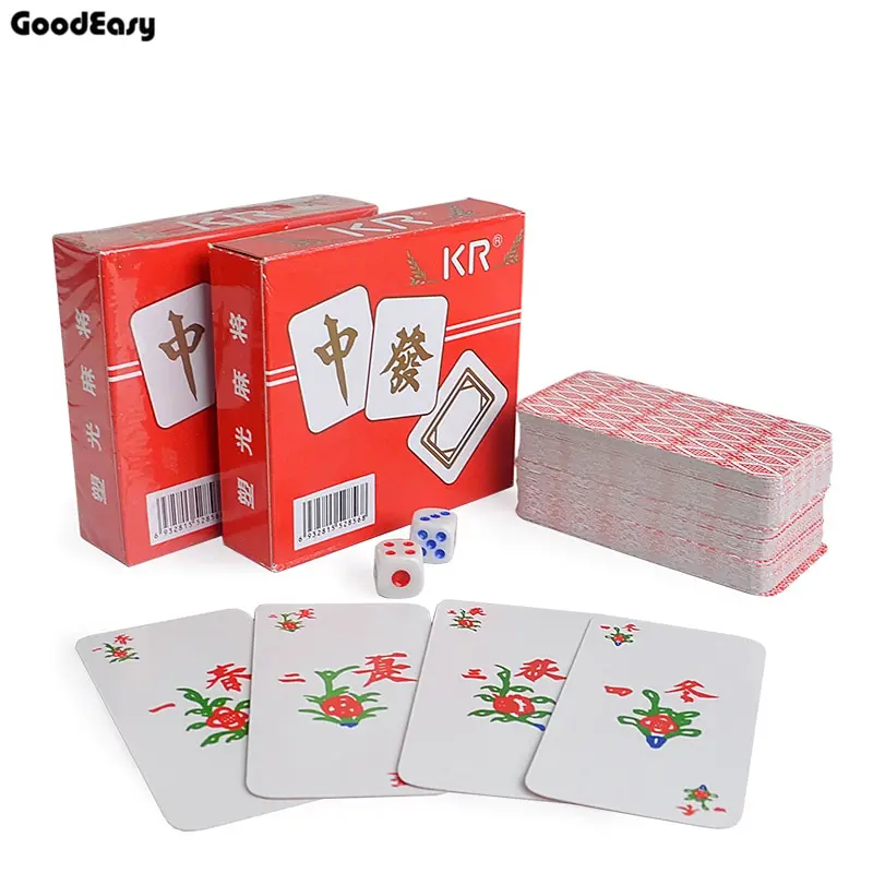 

KR Paper Mahjong playing cards set with 2 dices&Flannelette bag Chinese Traditional Classic Card Games Family Table Game