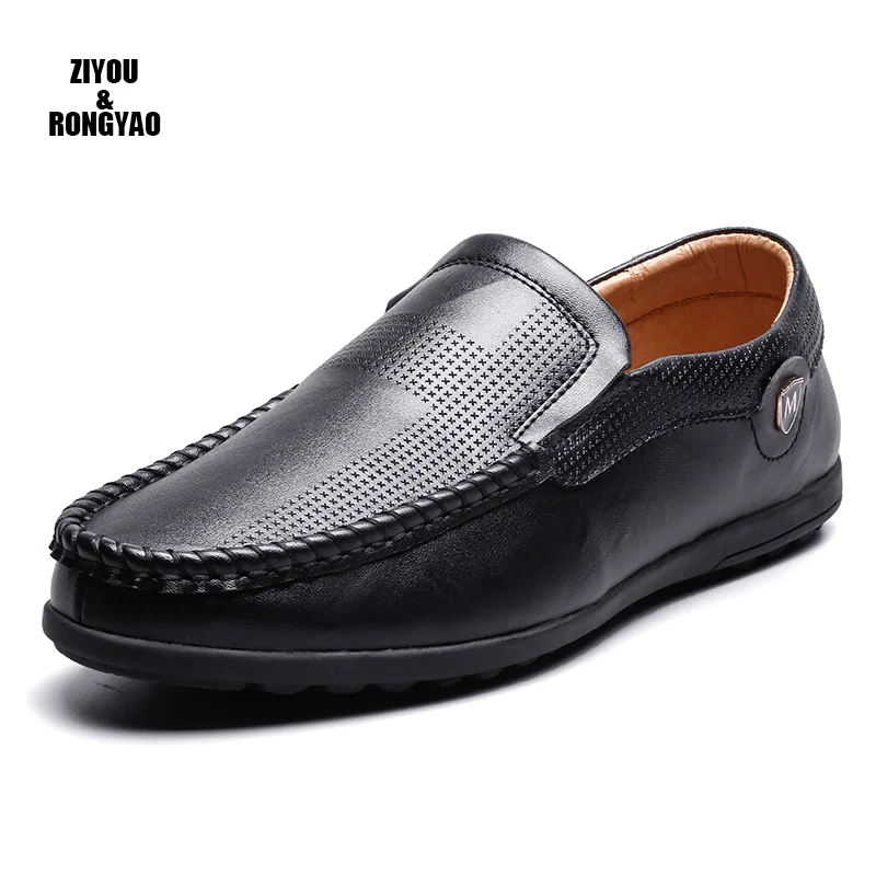 

Genuine Leather Men Casual Shoes Moccasins Breathable Slip on Black Driving Shoes Plus Size 38-46 male shoes 2019 Mens Loafers
