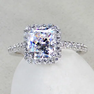 

3 carat Princess Cut Sterling silver 925 sona Simulated Gembpromise Engagement rings for women,White Gold Color Wedding Ring