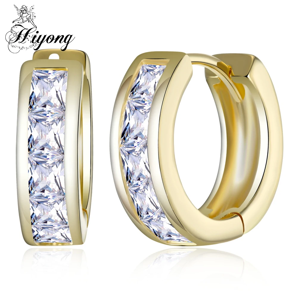 Simple Hoop Earrings for Women Small Square Cubic Zirconia Channel Setting Yellow Gold Color pendientes mujer moda Dropshipping | Украшения