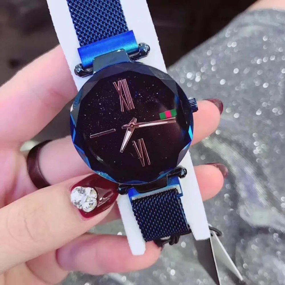 Чистые красные женские часы магнитные часы модные простые женские водонепроницаемые кварцевые часы Звездное лицо