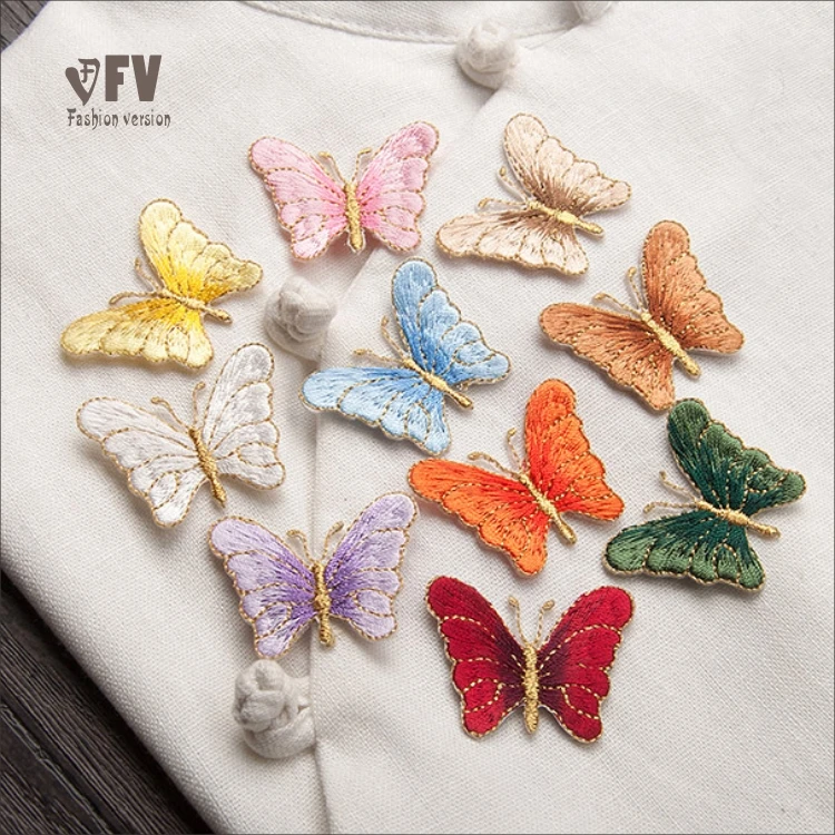 

Butterflies embroidered The embroidery patch It has adhesive on the back clothes Garment accessories Back glue embroidery (G-38)