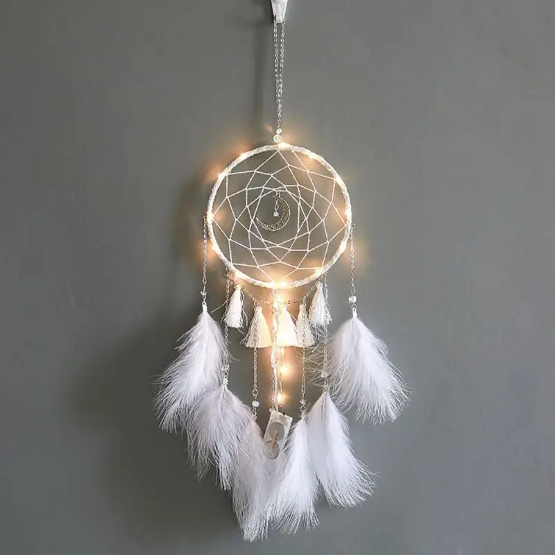 2 м 20LED освещения Девушка номер Белл перо бусы Спальня Dream Catcher стене висит украшение дома