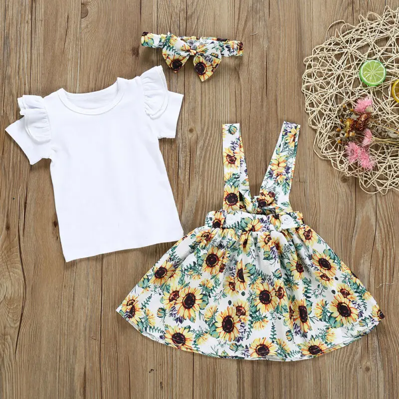 

3PCS Toddler Kids Baby Girls T-shirt Tops Skirt Summer Outfits Clothes Set