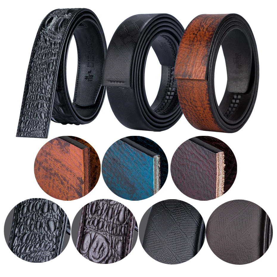

Barry.Wang Cowhide Belt for Men Leather Belt Without Buckle Waist Strap Black Brown Belts Crocodile Holeless Belts Strap Only