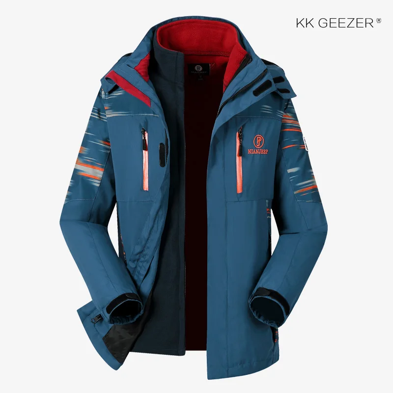 Мужская зимняя куртка, водонепроницаемая, софтшелл, M-5XL размера плюс, утолщенная, теплая, флисовая, парка, термо мода, Свободное пальто, ветрозащитная парка - Цвет: Синий