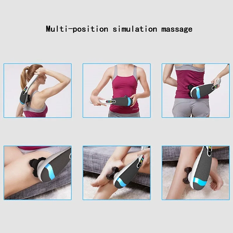 New Electric Neck Massager cordless back massage hammer Tissue Massager Cordless and Rechargeable Stick 6 Heads