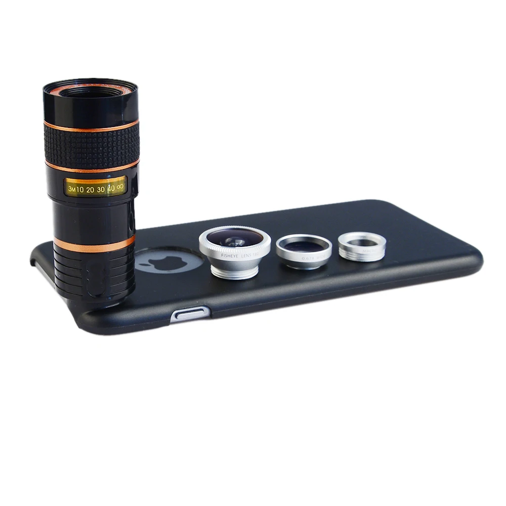 

Apexel 4 in 1 Mobile Phone Camera Lens with Back Case Wide Angle Macro Fish Eye 8X Telephoto Lens Cover for iPhone x 7 8 6s plus