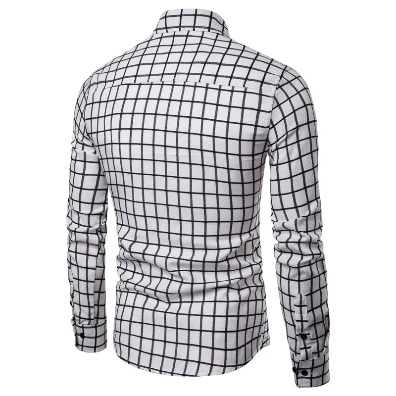 Drop Shipping Men Plaid Shirt Long Sleeve Shirts 2019 Fashion Casual White Checkered Cotton Chemise Homme Man Clothes