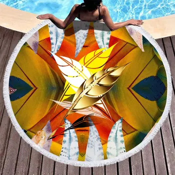 

Round Beach Towel Cute Printed Solid Colored Feather Large Round Beach Towel With Tassels Thick And Soft Bath Towel Yoga Mat