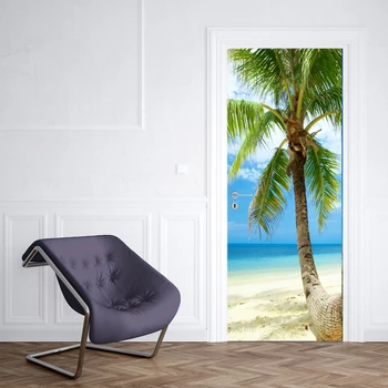 

3D Door Sticker Beach Huge Tree For Living Room Bedroom PVC Self Adhesive Wallpaper Vinyl Waterproof Wall Stickers