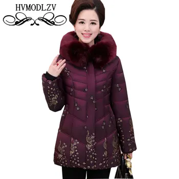 

Middle aged Hooded Winter Women Down cotton Coat 2018 thickening Female Plus size jacket Parka Woman Outer wear Overcoat Ls368