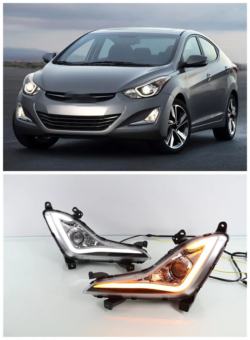 

LED DRL Daytime Running Light With Fog Lamp Projector Lens For Hyundai Elantra 2014 2015 With Turn Signal Light