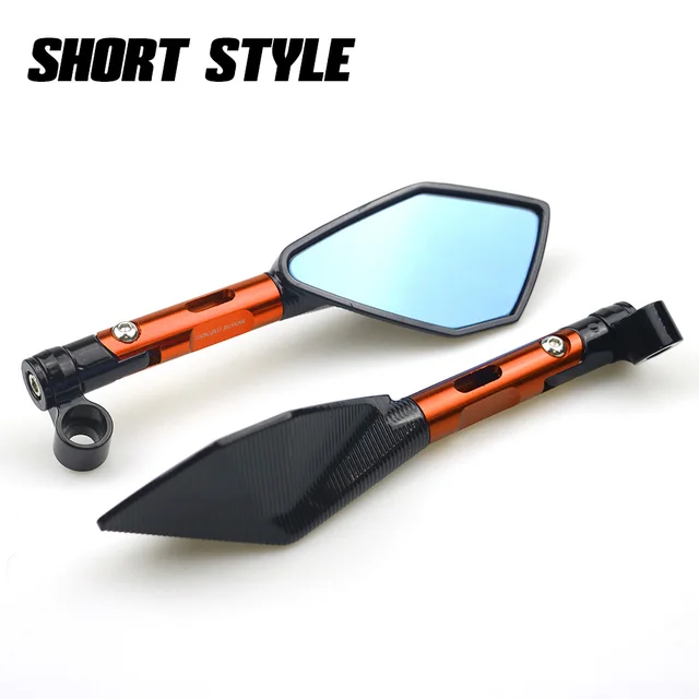 Universal CNC Aluminum Motorcycle Handlebar Rear View Mirrors Blue Anti-glare Mirror for Honda Yamaha Suzuki Scooter ktm Short Orange