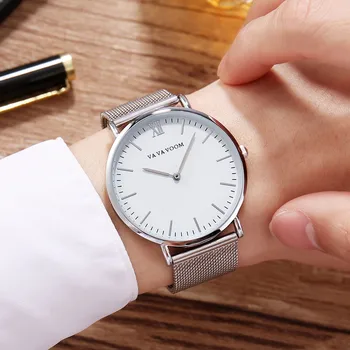 

Fashion Mens Luxury Black Quartz Watch Simulated ultra thin Stainless Steel Mesh Strap Male Watches Life Waterproof orologio uom