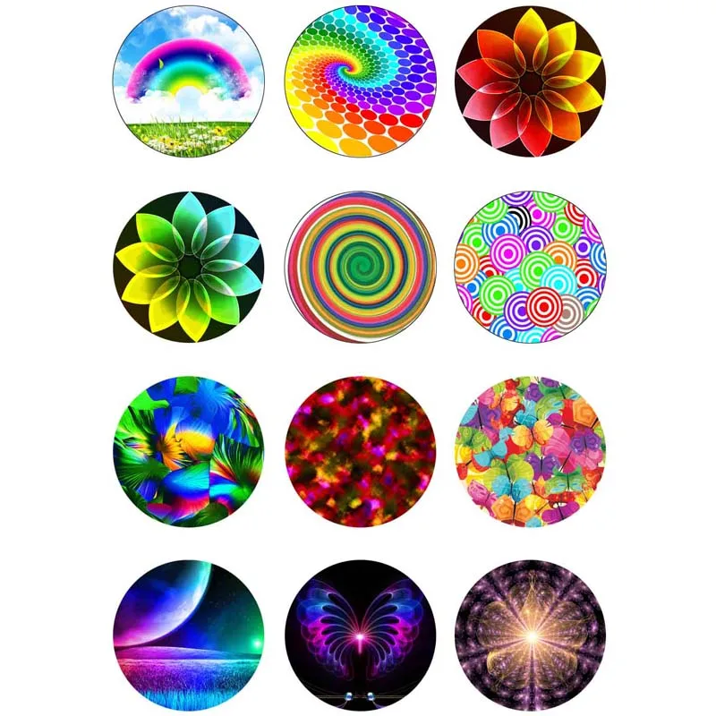 

12mm 14mm 16mm 10mm 20mm 25mm 419 12pcs/lot Rainbow Mix Round Glass Cabochons Jewelry Findings 18mm Snap Button Charm Bracelet