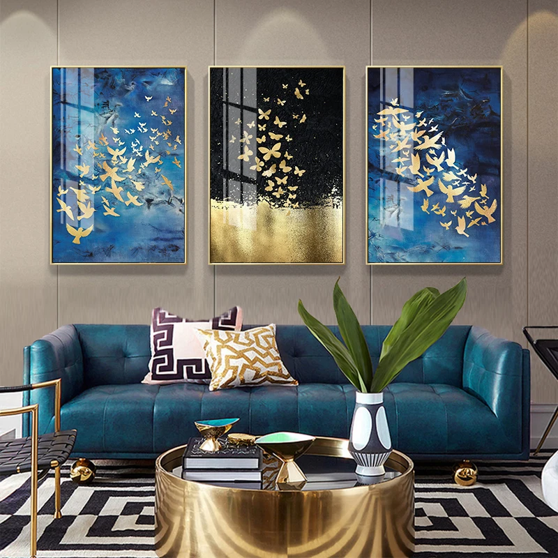 

Gold Bird Butterfly Wall Art Canvas Abstract Painting Nordic Posters and Prints Wall Pictures for Living Room Modern Home Decor