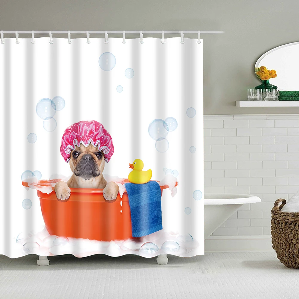 Новинка пузырьковая собака Ванна бульдог занавеска для душа розовая шапочка для душа собака принимать ванну ткань Шторки для ванной примитивный декор занавес для ванной