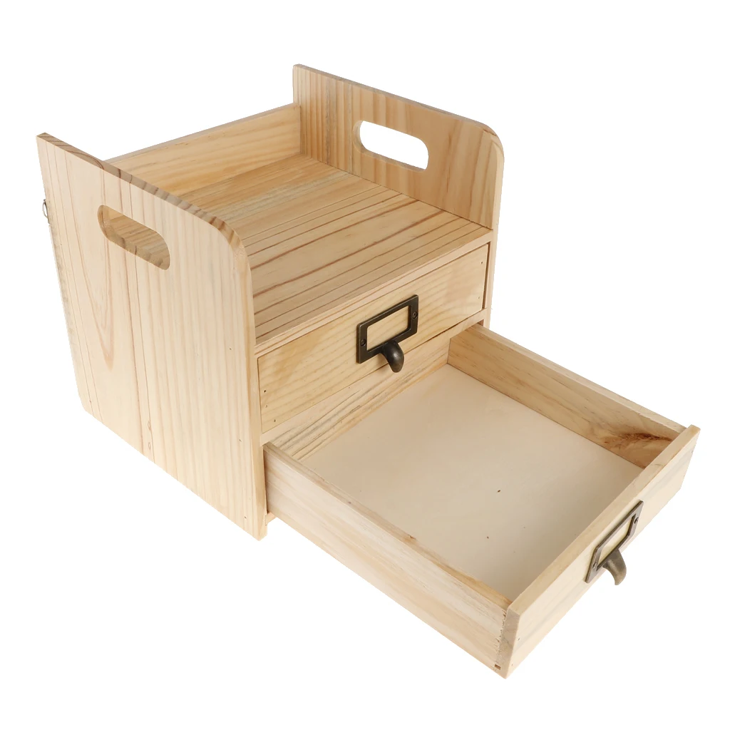 Vintage Wooden Drawer Organizer Retro Wood Cosmetic Jewelry Storage Box Office Desk Organizer Tools