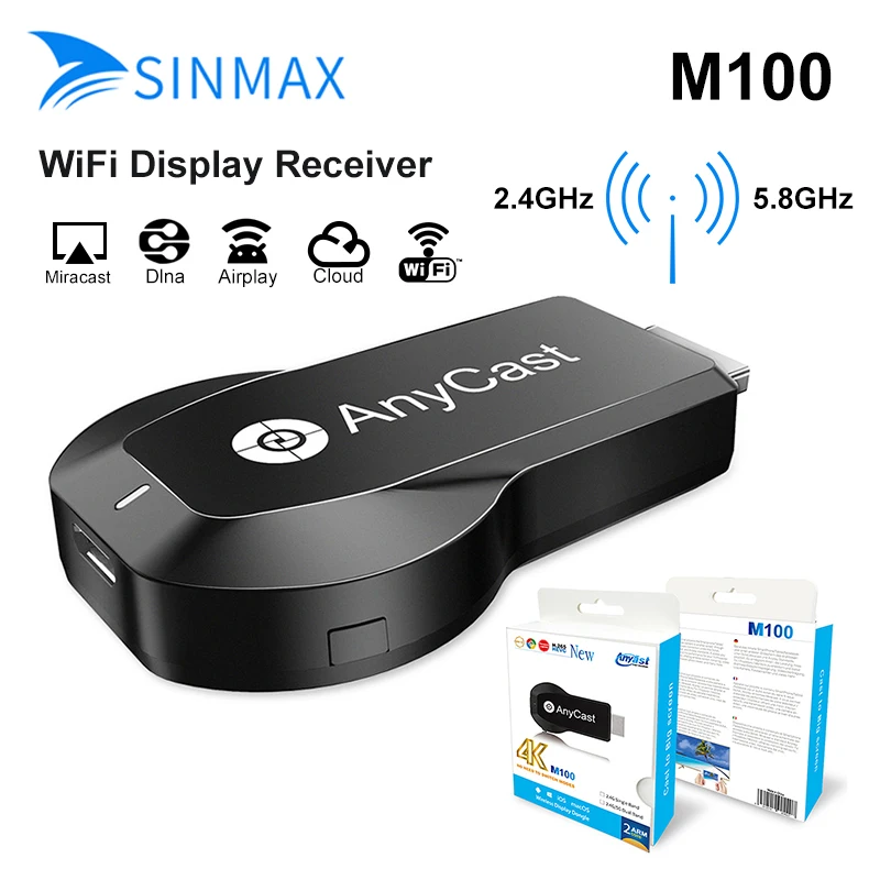 Новинка, ТВ-палка Anycast M100 5G/2,4G 4K HDMI Miracast DLNA Airplay, Wi-Fi дисплей, приемник, поддержка Windows Andriod IOS