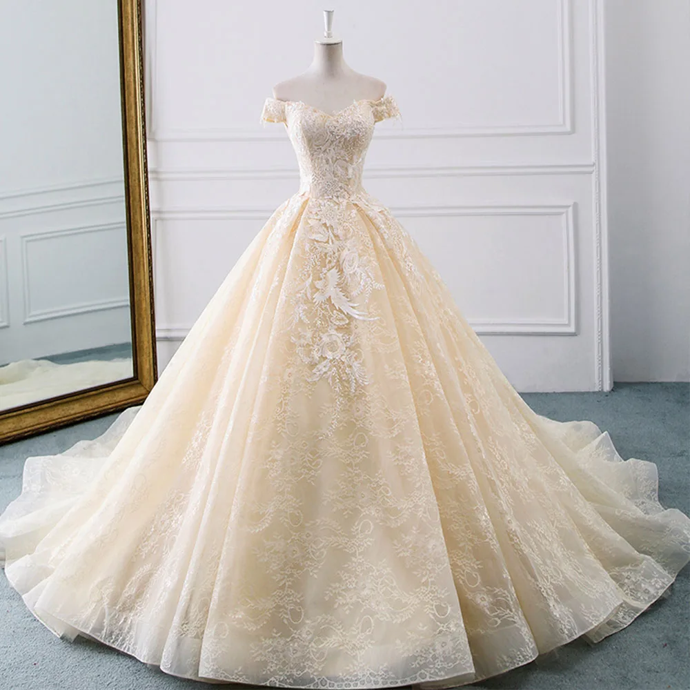 champagne ball gown wedding dress