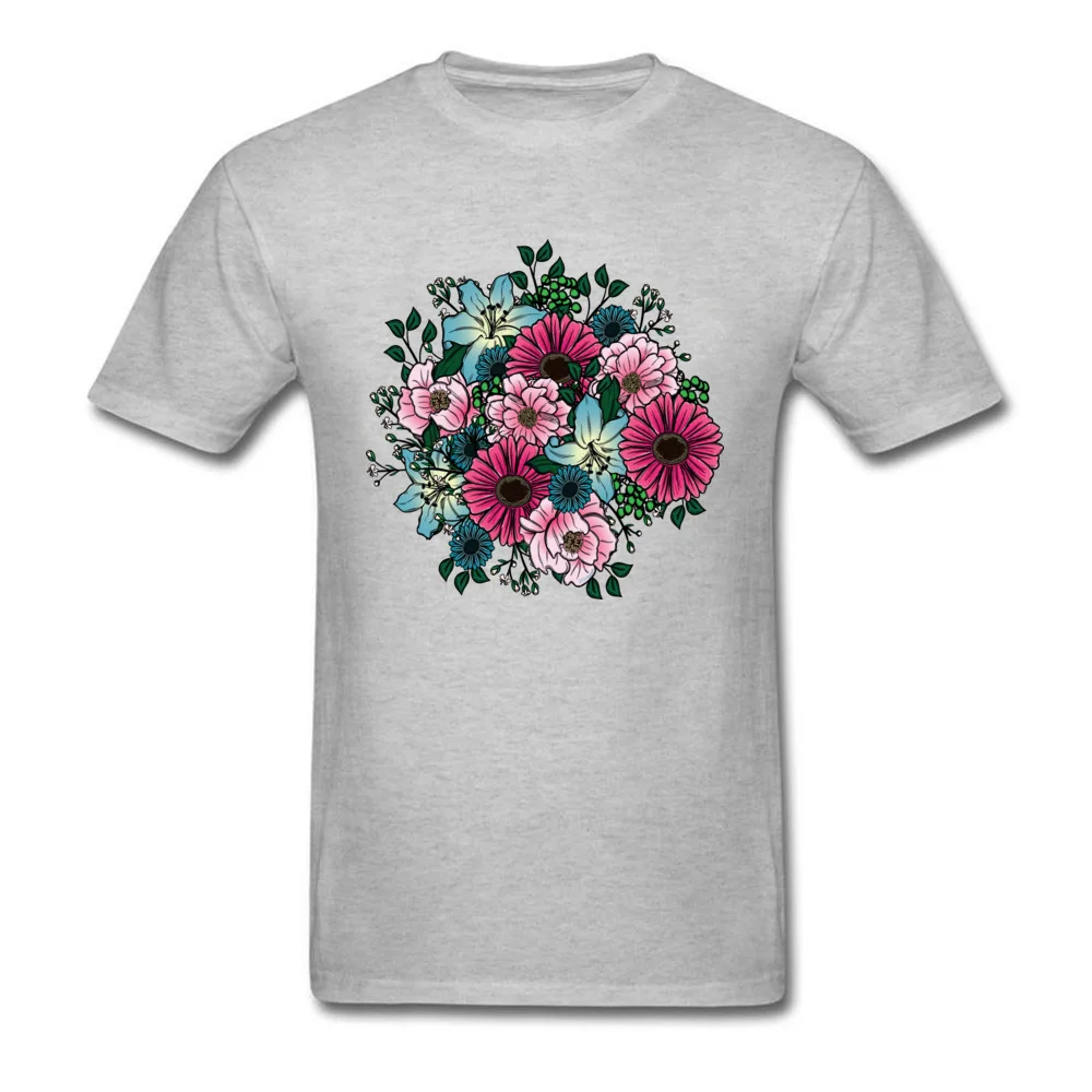 Bouquet Round Collar Tshirts Labor Day Tops Shirts Short Sleeve On Sale 100% Cotton Slim Fit T Shirt Printing Male Bouquet grey