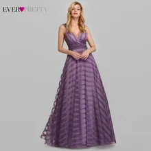 Elegantes Vestidos lavanda De dama De honor Ever Pretty cuello pico tirantes espagueti rayas tul boda Vestidos De invitados