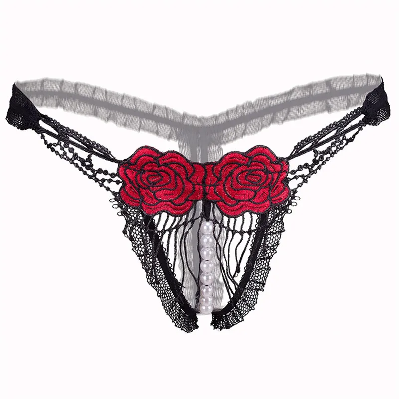 

Embroidery Flower Sexy Panties Women Sexy Lingerie Lace Thongs G Strings Pearl Hollow Open Crotch Erotic Panties Sexy Underwear