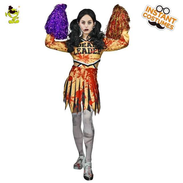 bloody zombie cheerleader costumes halloween party bloodstained cheerleader cosplay dress for women horror sports party shows