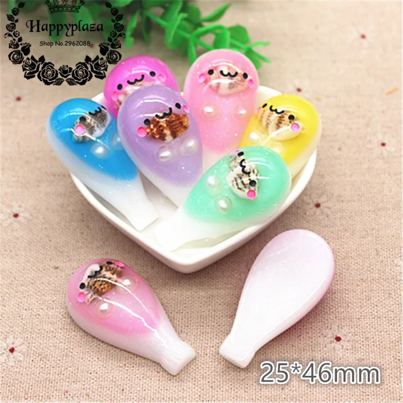 

6pcs Kawaii New Design Glitter Resin Pearl Conch Smile Hot Air Balloon Flatback Cabochon DIY Craft Decoration,25*46mm
