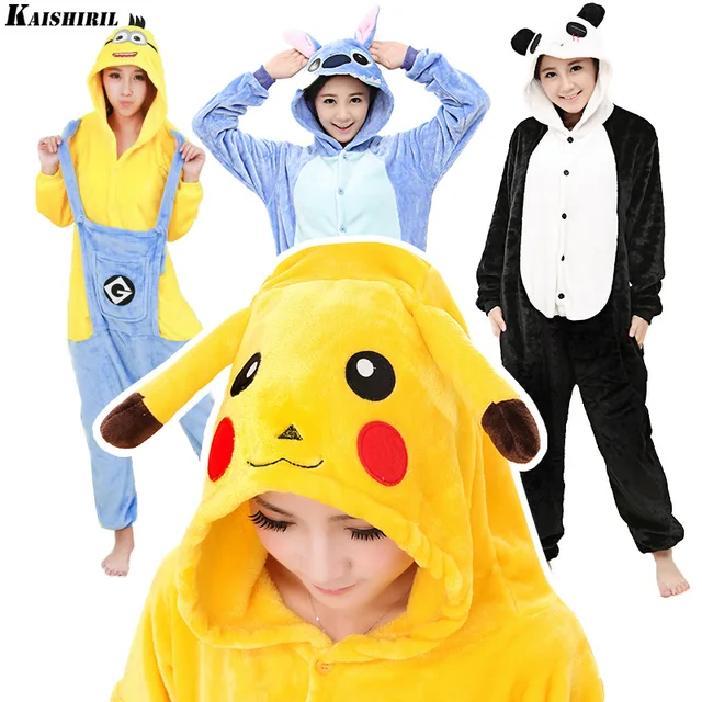 Animal Onesie Cartoon Pajamas Kigurumi Adult Onesies Pyjamas Women Unisex Unicorn Pikachu Stitch Minion Panda Anime Sleepwear