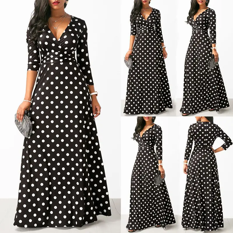 Long Maxi Dress Women V Neck Casual Beach Dresses For Women Polka Dot Boho Fashion 2019 Summer Long Dress Female Beach Cover Ups crochet bathing suit cover up