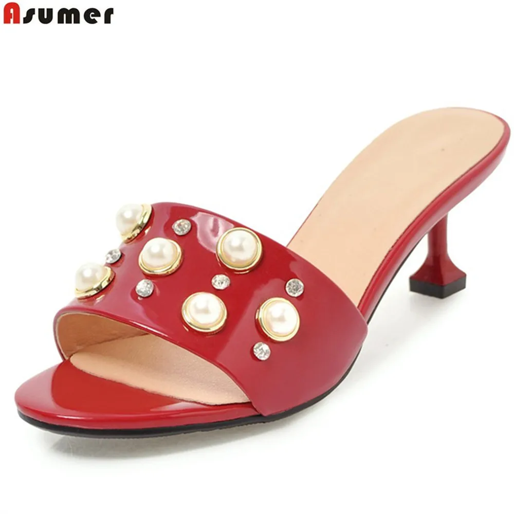 

ASUMER 2018 summer ladies shoes casual elegant wedding shoes woman red black mules shoes women high heels slippers big size