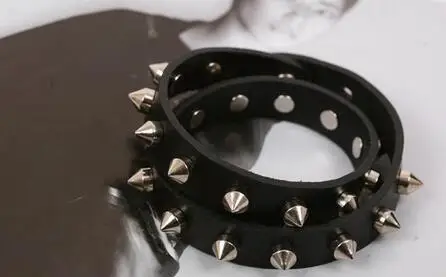 

Punk Gothic Rock Two Row Metal Cone Stud Cuspidal Spikes Rivet Leather Wristband Bangle Wide Cuff Bracelet For Men Women jewelry