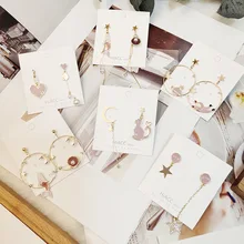 Women Silver Needles Anti-allergy Cartoon Cat Mermaid Star Heart Drop Dangle Earrings Korea Handmade Fashion Jewelry-JQD5