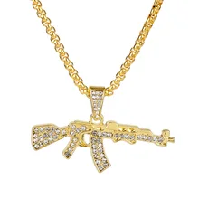 Ouro pistola pingentes colares submáquina arma colar masculino hip hop jóias acessórios corrente collier-30